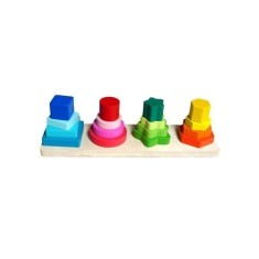 Jucarie din lemn, Sortator forme geometrice 4 coloane, Wooden Toys, multicolor