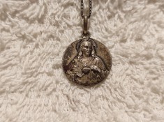 argint MEDALION ISUS HRISTOS 1900 FRANTA de colectie UNIC superb pe Lant argint