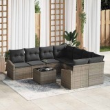 VidaXL Set de canapea de grădină - 9 piese cu perne, gri, din rattan polimeric
