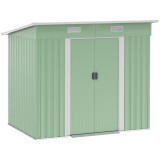 Outsunny Magazie de unelte din metal 2,3 m&sup2; 207 x 130 x 182 cm - Magazin pentru unelte cu acoperiș &icirc;n pantă, fereastră, cadru de sol, verde | Aosom Ro