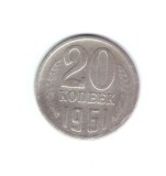 Moneda URSS/Rusia 20 kopecks/copeici 1961, uzata, curata