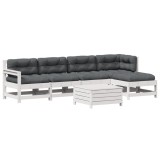Set mobilier de gradina cu perne, 6 piese, alb, lemn masiv pin