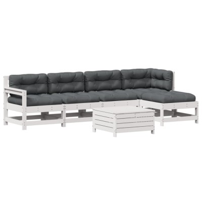Set mobilier de gradina cu perne, 6 piese, alb, lemn masiv pin foto