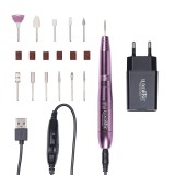 Freza Unghii LUXORISE USB Titanium Travel, 20000 RPM, Rose + 11 Capete Freza &amp; Slefuit