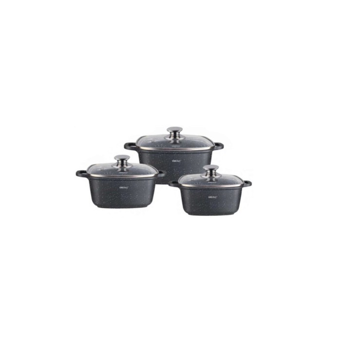 Set de 3 vase termorezistente pentru cuptor, strat antiaderent, cu capac, 2.8 L, 4.4 L, 6.5 L, Kinghoff