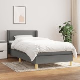 vidaXL Pat box spring cu saltea, gri &icirc;nchis, 90x190 cm, textil
