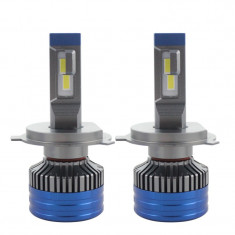 Set 2 LED-uri Auto Techstar® K11, H4, 55w, 8000 Lumeni, 6500K, AUTO, 12-24 Volti, CSP, Canbus, Miez Cupru, Radiator Aluminiu