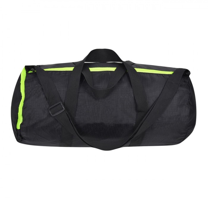 Geantă Sport, Model Negru, Fermoar Fluo Galben, Dimensiuni 48x25x35 cm, Material Poliester, Buzunar Pantofi, Curea Reglabilă