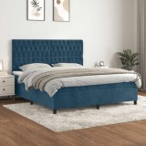 vidaXL Pat box spring cu saltea, albastru &icirc;nchis, 180x200 cm, catifea 3143221