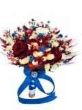 Buchet personalizabil din flori naturale uscate si trandafiri din matase (Grena Ivory Albastru), Eventissimi&reg;