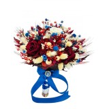 Buchet personalizabil din flori naturale uscate si trandafiri din matase (Grena Ivory Albastru)