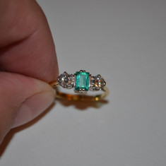 INEL AUR 18K + Platina + SMARALD = 0.50CT + 2 Diamante = 0.50Ct - Vintage !