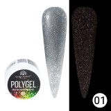 Polygel Unghii Constructie Global Fashion Disco 01, 15g, Reflectorizant cu Sclipici, Extensie Unghii