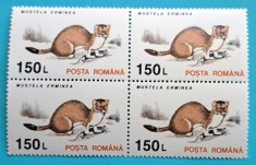 TIMBRE ROMANIA LP1318/1993 Animale (uzuale) -Bloc de 4 valoarea de 150 lei h&icirc;rtie cretată MNH
