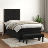 Cumpara ieftin Pat box spring cu saltea, negru, 90x190 cm, catifea