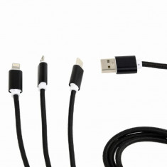 CABLU alimentare si date GEMBIRD pt. smartphone 3 + 1 USB 2.0 (T) la Lightning (T) + Micro-USB 2.0 (T) + USB 2.0 Type-C (T) 1m cablu cu impletire din foto