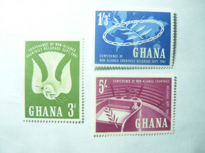 Serie Ghana 1961 - Conferinta Statelor Aliate - Belgrad , 3 valori foto