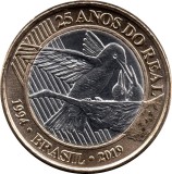 Brazilia 1 Real 2019 (25 Years of Real) Bimetalic, B11, KM-734 UNC !!!