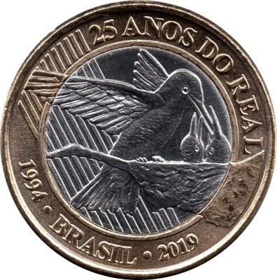 Brazilia 1 Real 2019 (25 Years of Real) Bimetalic, B11, KM-734 UNC !!! foto