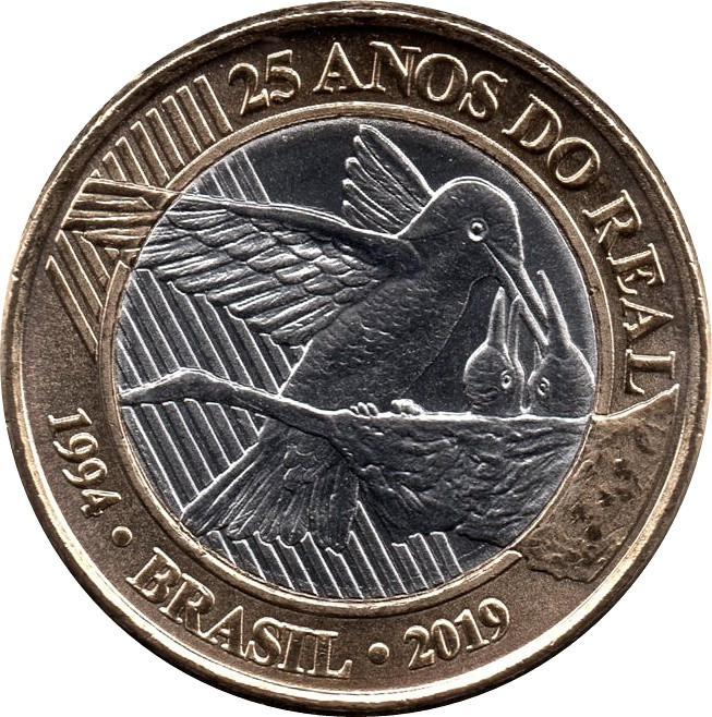 Brazilia 1 Real 2019 (25 Years of Real) Bimetalic, B11, KM-734 UNC !!!