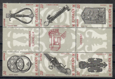 Spania 1990 - Fier forjat, bloc de 6 timbre + 3 viniete, MNH foto