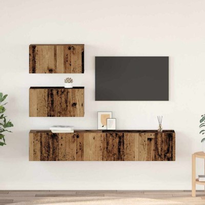 Set comodă TV Pe perete cu depozitare cu ușă 4 pcs Lemn vechi 80 x 30 x 30 cm foto