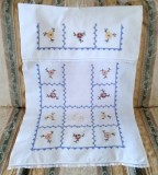 Stergar Vintage din bumbac cu cusatura manuala combinata flori si in cruciulite
