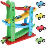 Pista auto din lemn cu 4 masinute colorate pentru copii Kruzzel