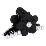 Clamă de păr cu mărgele albe și floare neagră, 11 cm, CMCLASS