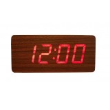 Ceas De Birou Cu LED, 21x9x4 cm, Wood Design , Afisare Temperatura , Data , Alarma , Lemn Maro