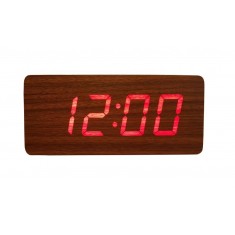 Ceas De Birou Cu LED, 21x9x4 cm, Wood Design , Afisare Temperatura , Data , Alarma , Lemn Maro