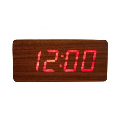 Ceas De Birou Cu LED, 21x9x4 cm, Wood Design , Afisare Temperatura , Data , Alarma , Lemn Maro foto