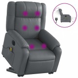 Cumpara ieftin Fotoliu masaj rabatabil electric cu ridicare, gri, piele eco