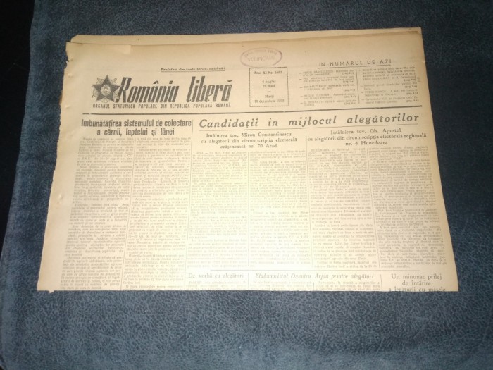 ZIARUL ROMANIA LIBERA 15 DECEMBRIE 1953 ALEGERI