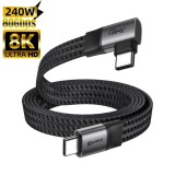 Cablu de date plat USB C 4.0 Gen 2 LUVLU&reg;, Incarcare rapida 240W (48V5A), 80Gbps, 8K@60Hz, 6K@120Hz, Thunderbolt 5, Conector la 90&deg;, 1m