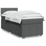 VidaXL Pat box spring cu saltea, gri &icirc;nchis, 90x190 cm, textil