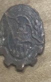 Insigna ambutisata Insigna Veche Sindicala Roata Dintata Comunism RPR RSR / Vintage Romanian Communist Industry Labor Union Badge Pin
