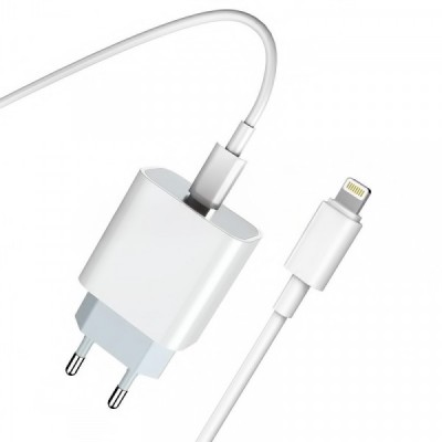 Incarcator Retea Cu Cablu Lightning Prestico F8S, 20W, 3A, 1 x USB-C, Alb foto