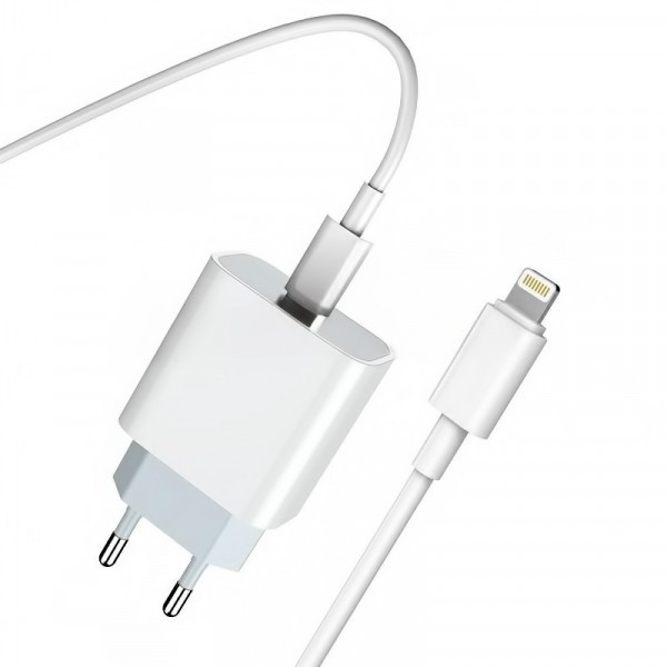 Incarcator Retea Cu Cablu Lightning Prestico F8S, 20W, 3A, 1 x USB-C, Alb