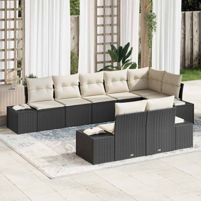 vidaXL Set de canapele pentru grădină 8 pcs negru și crem Rattan poli 3347107