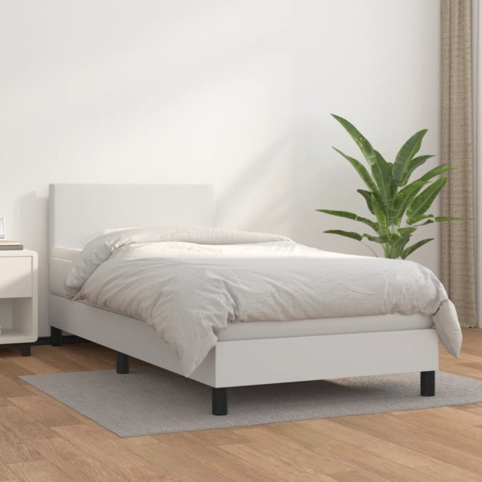 vidaXL Pat box spring cu saltea, alb, 90x200 cm, piele ecologică 3140982