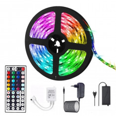 Kit Banda Led RGB SMD 5050 cu Transformator inclus Flippy - Lungime 5 M, 270 LED-uri, Telecomanda 44 taste, pentru TV, PC, Auto, IP65, Lumina Ambienta