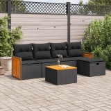 Cumpara ieftin Set mobilier de grădină cu perne, 6 piese, negru, poliratan