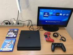 CONSOLA PLAYSTATION 4 SONY SLIM +2x MANETE SONY+2 JOCURI FIFA18 CALL OF DUTY foto