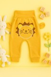 Cumpara ieftin Pantaloni bebelusi tip baggy cu imprimeu leu si urechi - galben mustar (Marime