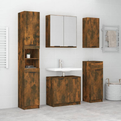 vidaXL Set dulapuri de baie, 5 piese, stejar afumat, lemn prelucrat foto
