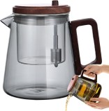 Ceainic , zZEN PRESS, 650 ml din sticla borosilicata fumurie, cu infuzor din sticla si sistem cu tija