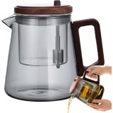 Ceainic , zZEN PRESS, 650 ml din sticla borosilicata fumurie, cu infuzor din sticla si sistem cu tija