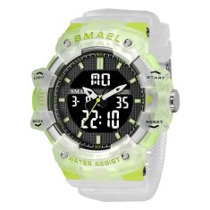 Ceas de mana barbatesc Smael Stil Militar Army Dual Time Cronometru Alarma Sport Alb Verde
