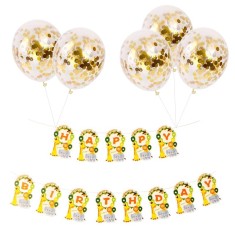 Set 5 baloane confetti auriu si banner Happy Birthday jungla foto